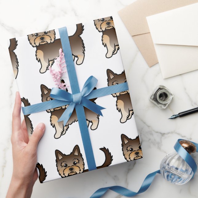 Papel De Presente Padrão de Cachorro Fofo Yorkshire Terrier de Choco (Presentear)