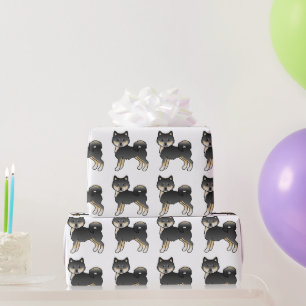Papel De Presente Padrão De Cachorro Malamuto Preto E Tano Do Alasca