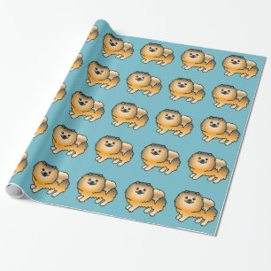 Papel De Presente Padrão De Cachorro Pomeraniano De Molho Laranja Em