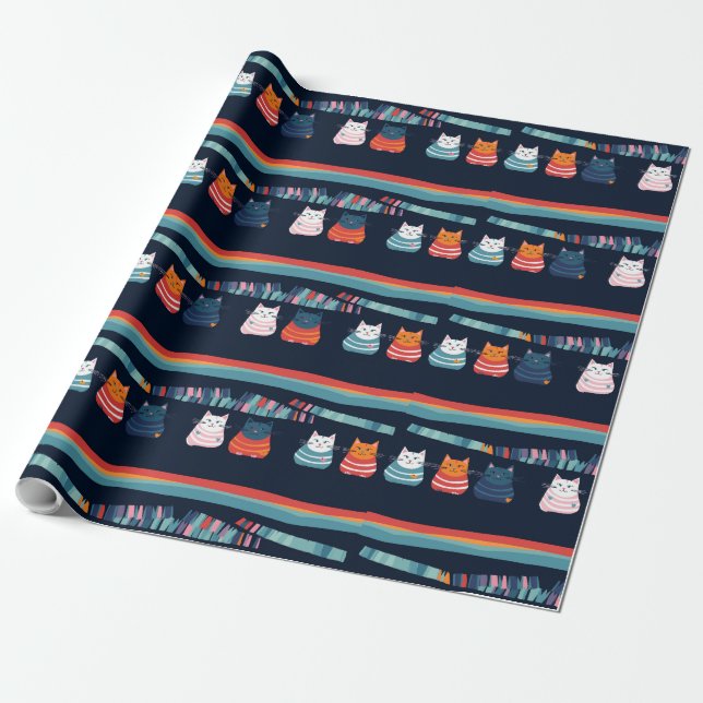Papel De Presente Padrão de Cachorro Whimsical Cat (Desenrolado)