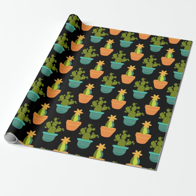 Papel De Presente Padrão de Cacto Colorido (Desenrolado)
