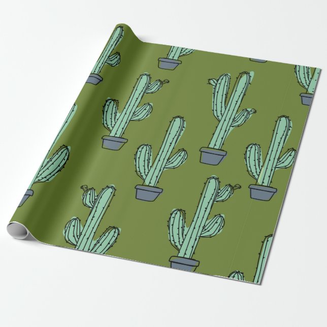 Papel De Presente Padrão de cacto desenhado à mão (Desenrolado)