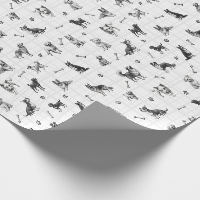 Papel De Presente Padrão de cães preto e branco com raças diferentes (Ponta)