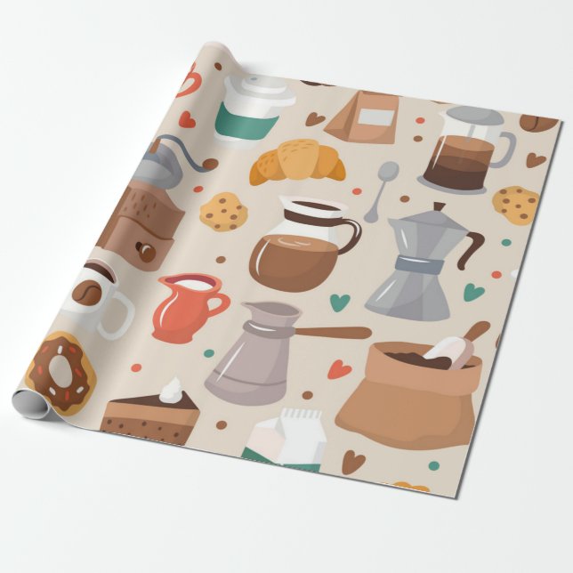 Papel De Presente Padrão de café (Desenrolado)