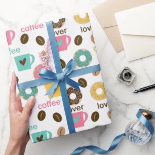 Papel De Presente Padrão de Café e Donut