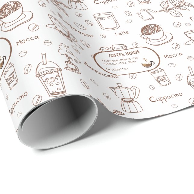 Papel De Presente Padrão de Café Moderno Personalizado (Ponta do rolo)