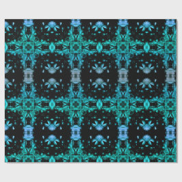 Papel De Presente Padrão de caleidoscópio fractal elétrico azul-turq