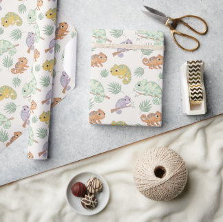 Papel De Presente Padrão de Camaleão Fofo