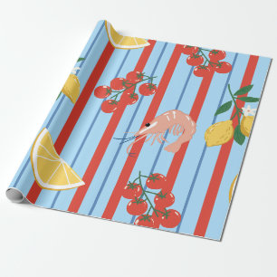 Papel De Presente Padrão de Camarão e Citrino Mediterrâneo