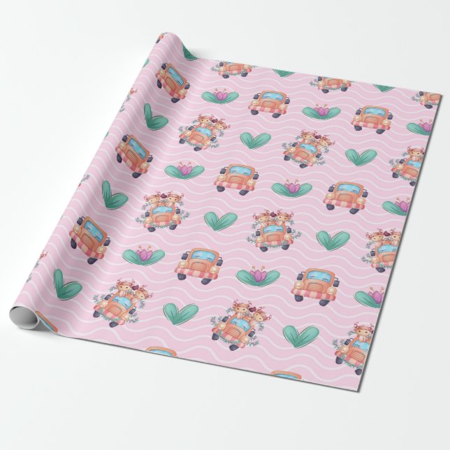 Papel De Presente Padrão de Caminhão do Amor dos Amigos (Desenrolado)