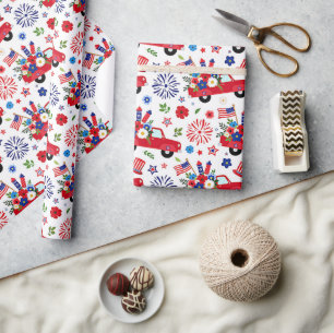 Papel De Presente Padrão de caminhão e fogo de artifício patriótico