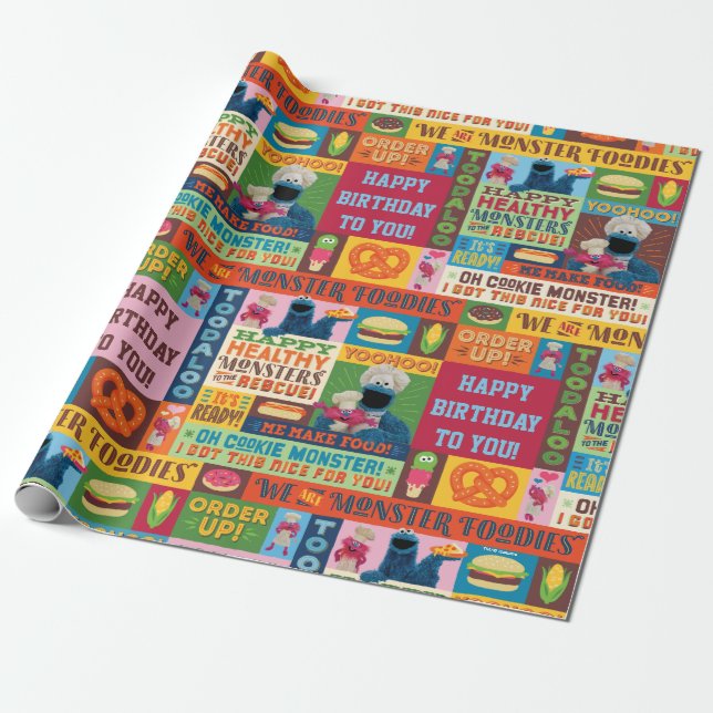 Papel De Presente Padrão de Caminhão Foodie do Monstro do Biscoito (Desenrolado)