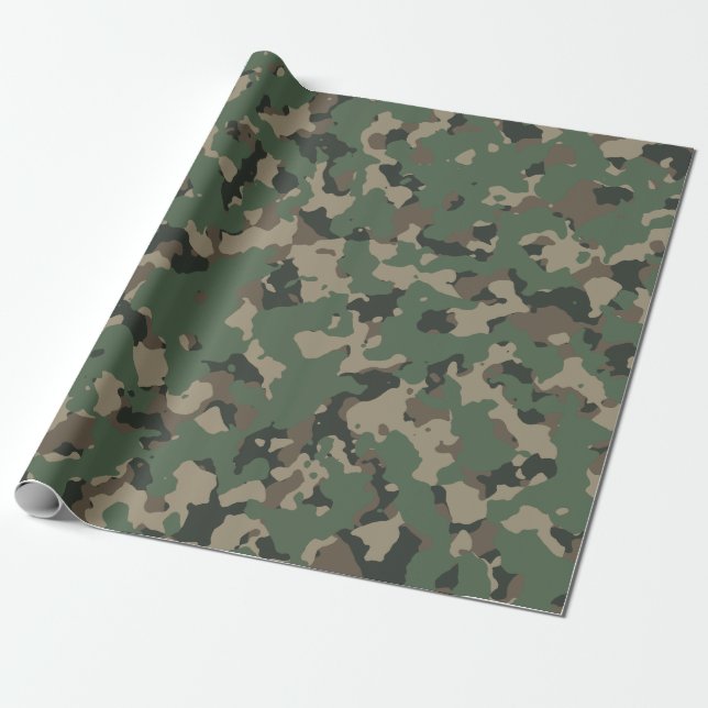 Papel De Presente Padrão de Camo do Exército Verde (Desenrolado)