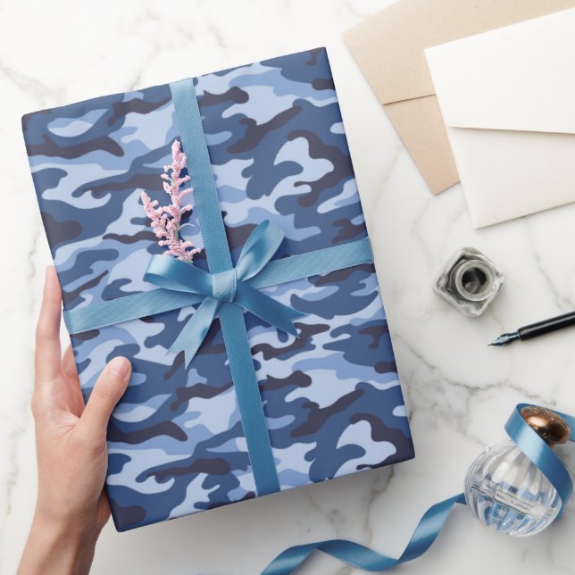 Papel De Presente Padrão de Camuflagem Azul Escuro (Presentear)