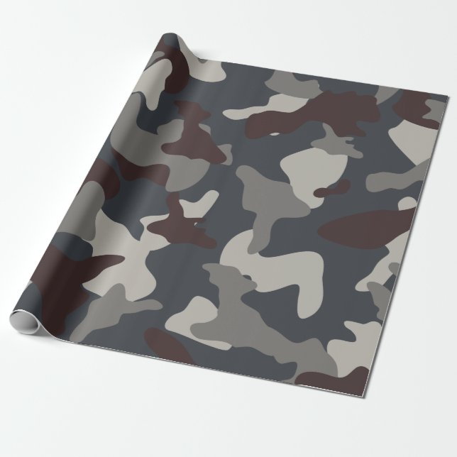 Papel De Presente Padrão de camuflagem camuflado do exército azul ci (Desenrolado)