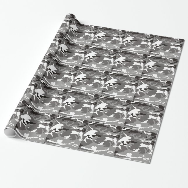 Papel De Presente padrão de camuflagem cinza (Desenrolado)