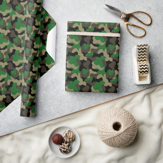 Papel De Presente Padrão de Camuflagem Florestal Clássico (Artesanato)