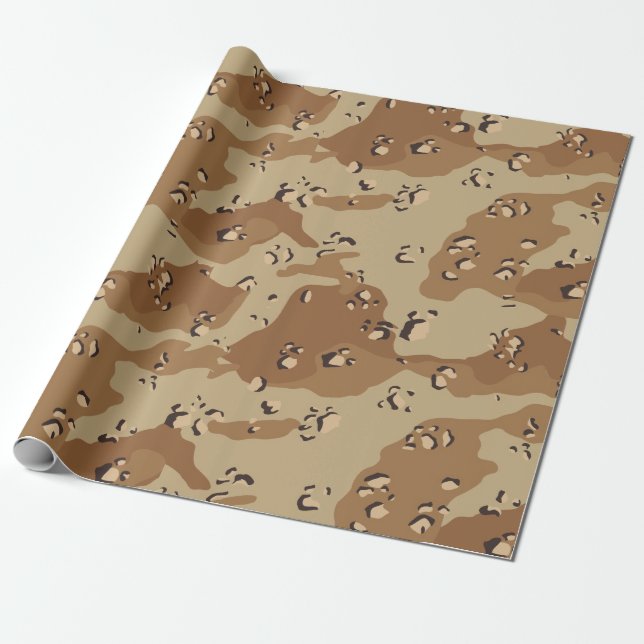 Papel De Presente Padrão de Camuflagem Militar do Deserto (Desenrolado)