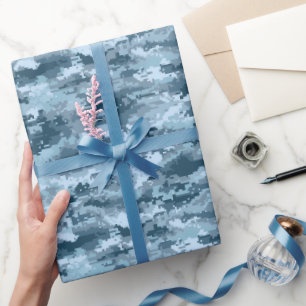 Papel De Presente Padrão de camuflagem pixelada militar azul