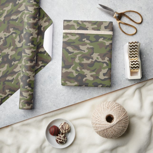 Papel De Presente Padrão de Camuflagem Verde (Artesanato)