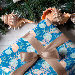 Papel De Presente Padrão de Cana de Cobra Azul Costeira de Natal<br><div class="desc">Quem precisa de flocos de neve quando você tem conchas! Capturar uma legal vibração náutica casual e costeira neste filho do mar de férias com a nossa coleção de natal de férias inspirada no litoral. Nós pintamos manualmente lindos corais oceânicos de cor d'água, dólares de areia e conchas em salpicos...</div>