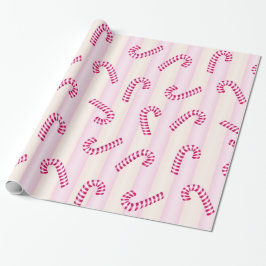 Papel De Presente Padrão de Candycanes Rosa de Natal