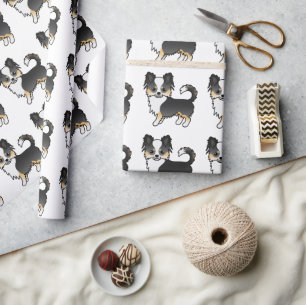 Papel De Presente Padrão de Cão Casaco Chihuahua Negro Tricolor Long