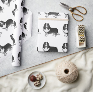 Papel De Presente Padrão de Cão de Cartoon de Sheepdog Bi-Black Shet