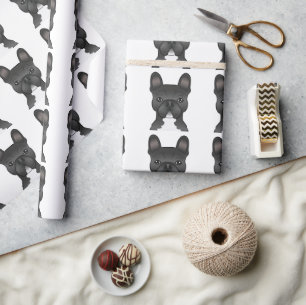 Papel De Presente Padrão De Cão-De-Cartoon Francês Negro E Branco