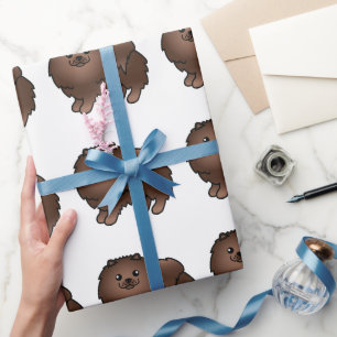 Papel De Presente Padrão de Cão de Cartoon Marrom Pomeraniano