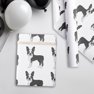 Papel De Presente Padrão De Cão De Cartoon Preto E Branco De Bosto