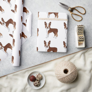 Papel De Presente Padrão De Cão De Cartoon Red E White Boston Terr