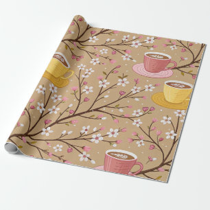 Papel De Presente Padrão de Capa de Café Flor de Cerejeira (4)