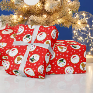 Papel De Presente Padrão de Caracteres de Natal Bonitos em Vermelho