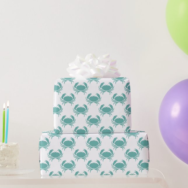 Papel De Presente Padrão de Caranguejo Náutico (Presentes para festas)