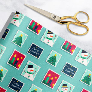 Papel De Presente Padrão de Carimbos de Carimbos de Feriado de feliz