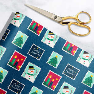 Papel De Presente Padrão de Carimbos de Feriado Azul do feliz Mail