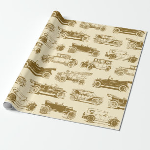 Papel De Presente Padrão de Carro vintage Dourado Beige do temporiza