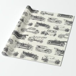 Papel De Presente Padrão de Carro vintage Preto do Antigo Temporizad