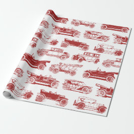 Papel De Presente Padrão de Carro vintage Vermelho do Antigo Tempori