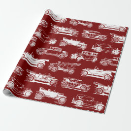 Papel De Presente Padrão de Carro vintage Vermelho do Antigo Tempori