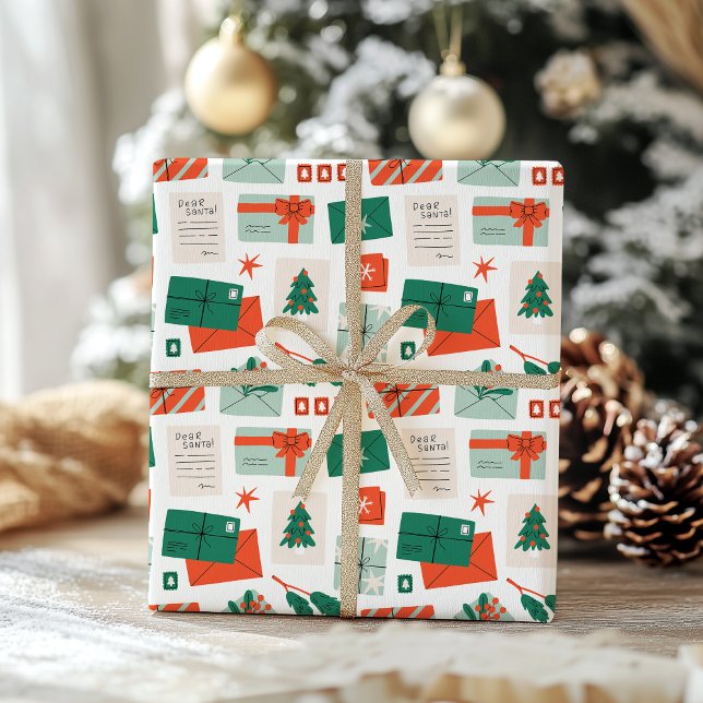 Papel De Presente Padrão de Cartas para o Papai Noel Natal Antigo Ma (Criador carregado)