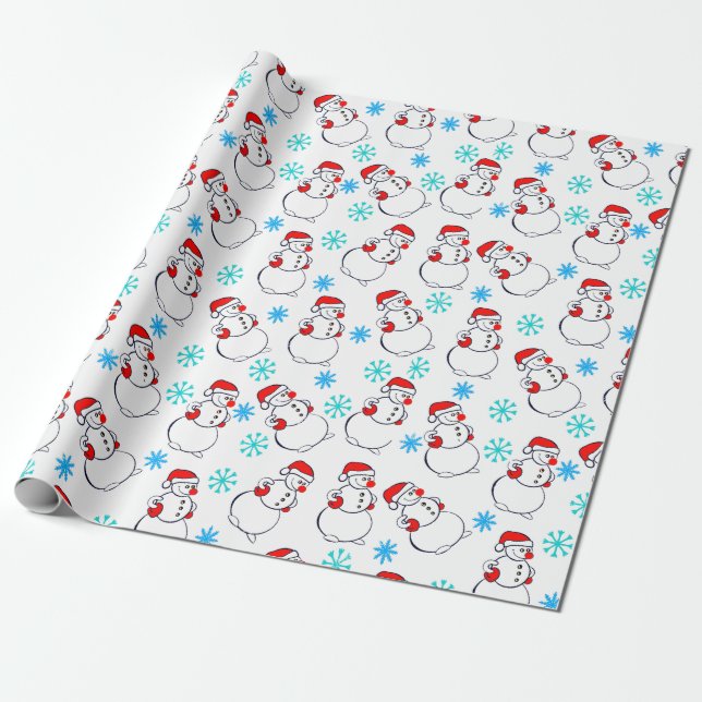 Papel De Presente Padrão de Cartoon Bonito Snowmen (Desenrolado)