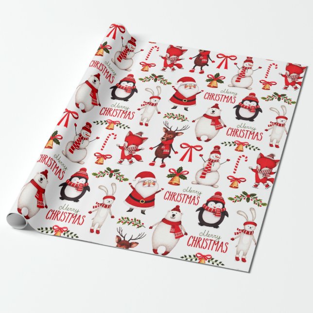 Papel De Presente Padrão de Cartoons de Natal Bonito (Desenrolado)