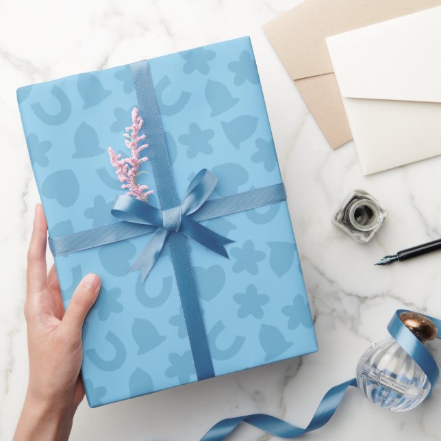 Papel De Presente Padrão de Casamento Confete Azul (Presentear)