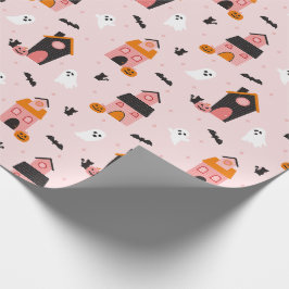 Papel De Presente Padrão de Casas Assombradas de Dia das Bruxas Louc