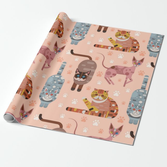 Papel De Presente Padrão de Cat (Desenrolado)