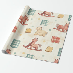Papel De Presente Padrão de Cavalo de Balanço Desgastado Vintage (2)