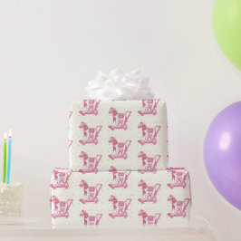 Papel De Presente Padrão de Cavalo de Pau Vintage Rosa para Menina B