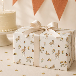 Papel De Presente Padrão de cavalo e borboleta de flor silvestre lar